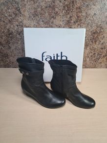 Womens Faith Subtle Ah Ankle Boots Black Leather Zip Up Wedge Heel Size Uk 6 Eu 39 Brand New With Box