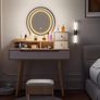 Dressing Table with Round Mirror and Lights, Small Vanity Desk with Stool Image 3