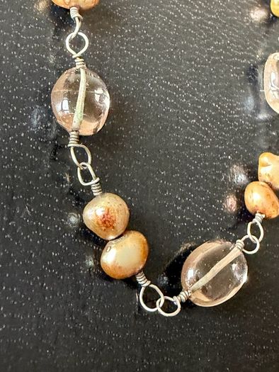 silver necklace with natural stones