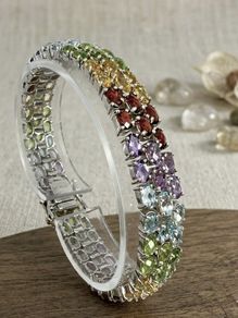 Silver Gemporia Multi-Gemstone Triple Row Bracelet