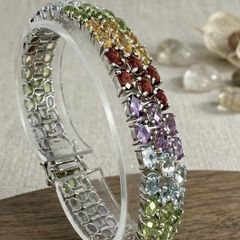Silver Gemporia Multi-Gemstone Triple Row Bracelet