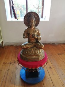 Large Buddha Statue & Stand - Solid Brass