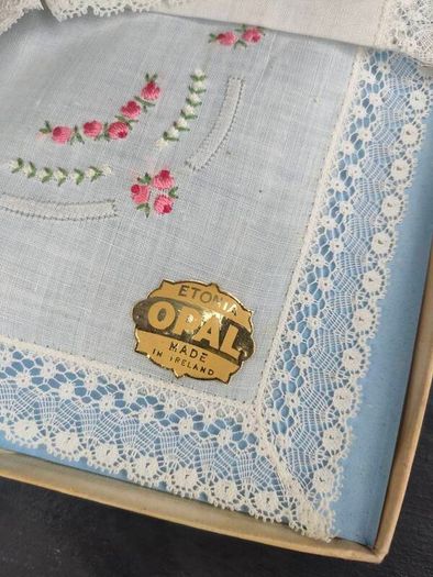 A Pair of Boxed Mid Century Estonia Opal Laced Hankerchiefs
