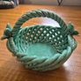 Vintage Ceramic Green Woven Basket with Flowers Image 8