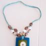 Necklace with Square Pendant and Coloured Beads Image 3
