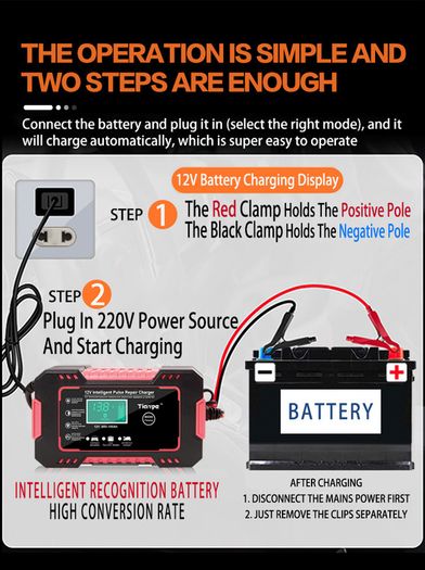 Car Battery Charger Digital LCD Display Full Automatic 12v Car Battery Charger Power Puls Repair Chargers Wet Dry Lead Acid