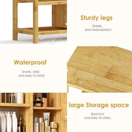 2-in-1 Modular Bamboo Bathroom Storage Cabinet | 3-Tier Open & Enclosed Shelving (2 Doors) Free-Standing Organizer for Bathroom, Kitchen, Living Room (100x33x87cm)