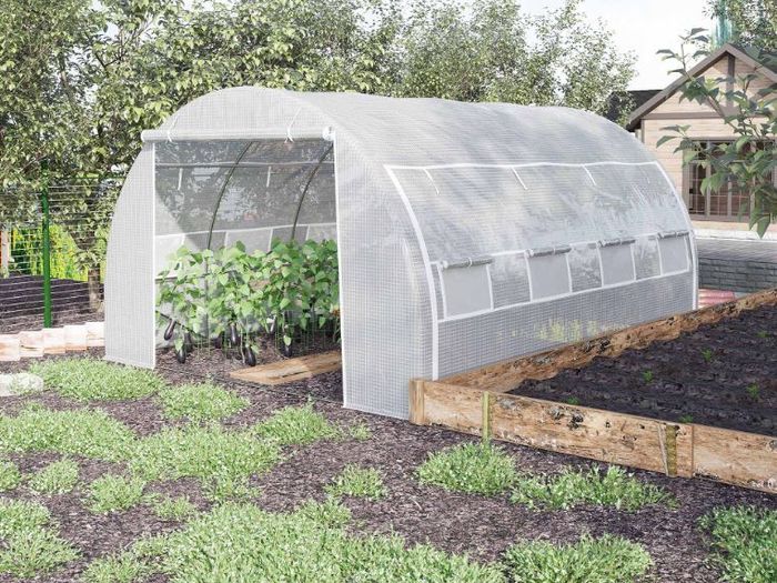 4 x 3 x 2 m Polytunnel Greenhouse w/ Roll-up Side Walls, Steel Frame Walk-in Grow House Tent w/ Zippered Door and 8 Windows and Reinforced Cover