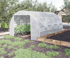 4 x 3 x 2 m Polytunnel Greenhouse w/ Roll-up Side Walls, Steel Frame Walk-in Grow House Tent w/ Zippered Door and 8 Windows and Reinforced Cover