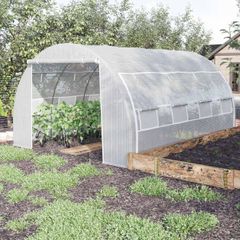 4 x 3 x 2 m Polytunnel Greenhouse w/ Roll-up Side Walls, Steel Frame Walk-in Grow House Tent w/ Zippered Door and 8 Windows and Reinforced Cover
