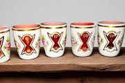 5 Czech Moser cased milk glass cut to cranberry