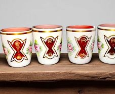 5 Czech Moser cased milk glass cut to cranberry