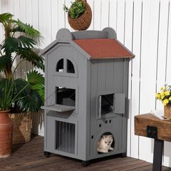 Solid Wood Cat Condos Natural Water Proof