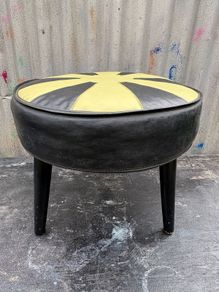 Retro vintage vinyl footstool on turned legs c1960