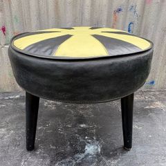 Retro vintage vinyl footstool on turned legs c1960