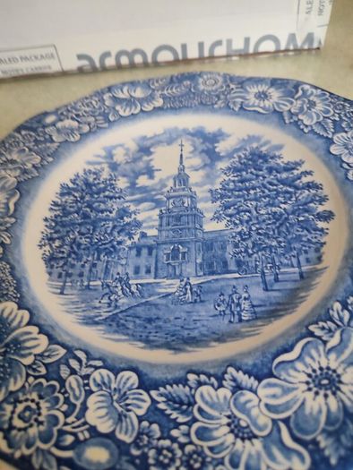 Liberty Blue Plate Independence Hall Staffordshire Ironstone Blue White Historic