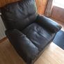 dark brown faux leather armchair. Image 6