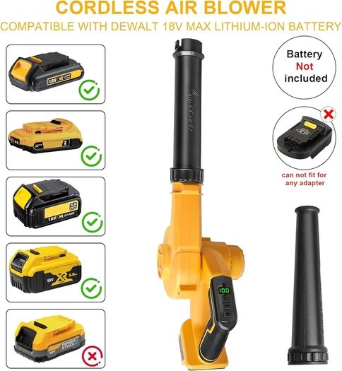Cordless Air Leaf Blower for Dewalt 18V Battery, Electric Jobsite Air Blower Powerful for Garden Lawn Care Leaf Snow Blowing,Car Computer Dust Cleaner (Tool Only,no Battery)