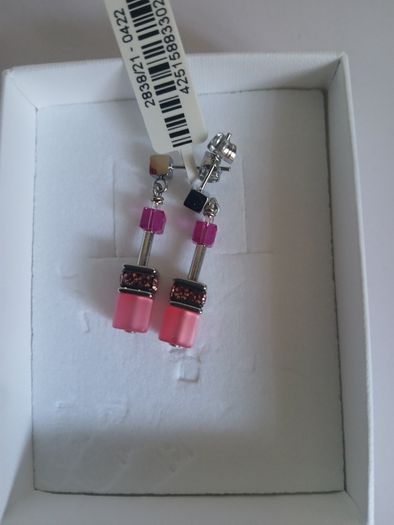 Coeur de Lion GeoCUBE Viva Magenta Pink Swarovski Crystal Earrings New Boxed CAN POST