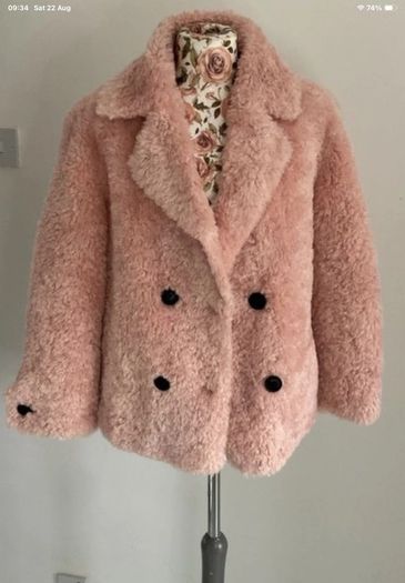 jacket Bnwt pink fluffy teddy style baloot brand size small double breasted jacket