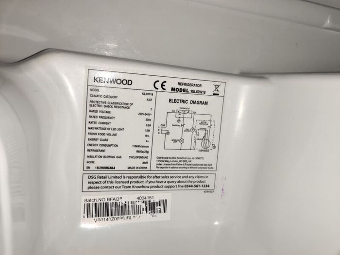 Kenwood Integrated Under Counter Large Fridge  131L  Fully Working