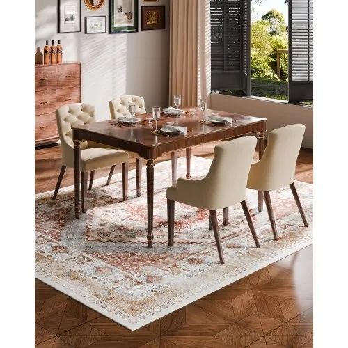 Area Rug, 8 x 10 ft Large Washable Rug, Non-Slip and Tear-Resistant Soft Carpet, Pet & Child Friendly Vintage Area Rugs, Indoor Mat for Bedroom, Living Room, Kids Room, Office, Brown Red