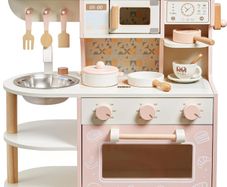 Wooden Play Kitchen for Kids Pretend Cooking Toy with Coffee Maker & Play Food Ages 3 to 6