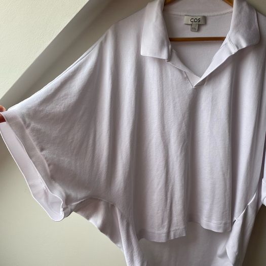 COS Milano-Knit Open Collar Polo Shirt White Size M Fits up to XL Perfect Condition