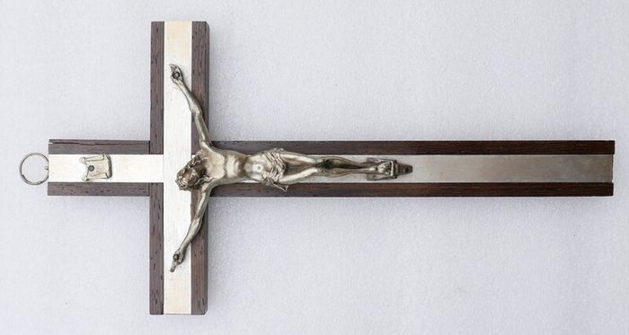 Vintage 10" Italian Wooden Wall Crucifix with Silver Corpus