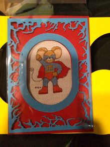 Homemade x-stitched cards:- Supermouse!