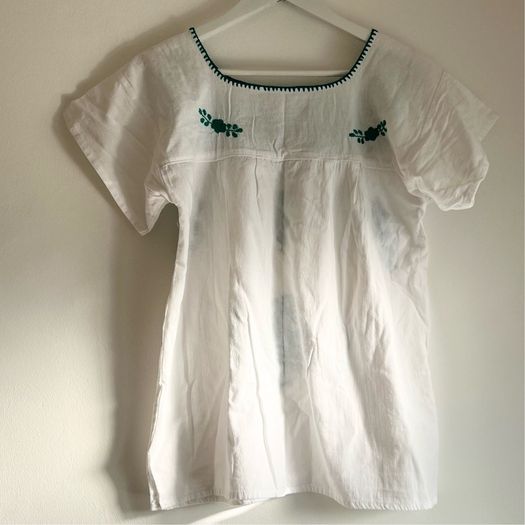 Mexican floral green embroidered blouse