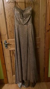 Gold shimmering debs cocktail evening dress