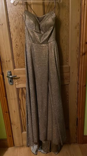 Gold shimmering debs cocktail evening dress