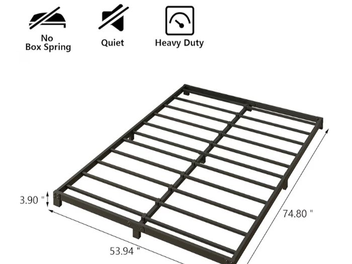 Metal Bed 135x190 cm, Double Size Heavy Duty Metal Platform Bed Frame with Steel Slat Support, No Box Spring Needed,Easy Assembly, Noise Free, Black