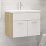 Sink Cabinet with Built-in Basin White and Sonoma Oak Chipboard Image 2