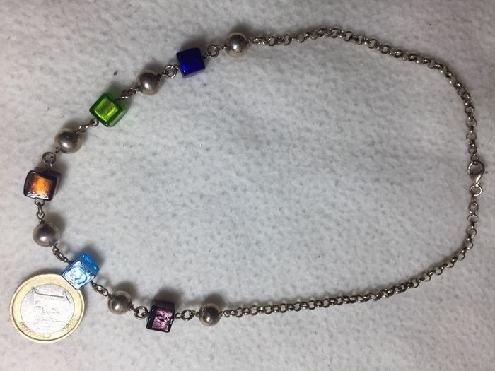 Sterling silver necklace with glass beaded