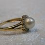 PRICE DROP 14K Gold Cultured Pearl and Diamond Cluster Ring, Size N, Vintage Style, 2.5g Image 6