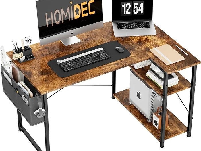 L Shaped Desk 100CM Computer Desk Study Office Desk Gaming Desk Writing Table With Bookshelf Reversible Corner Desk For Home Office Studio Workstation