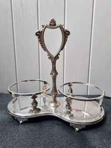 Antique 1868 Silver Plated Twin Wine Bottle Coaster Stand Holder Carrier