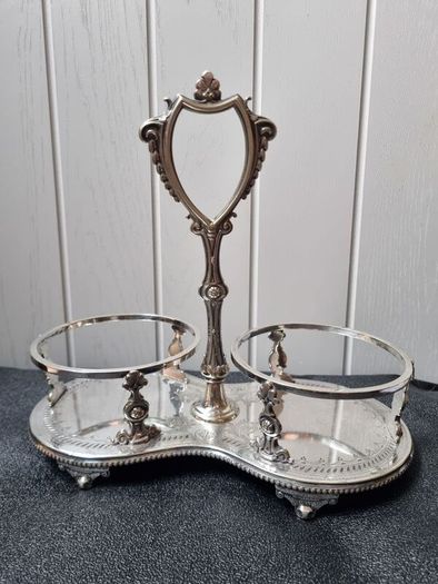Antique 1868 Silver Plated Twin Wine Bottle Coaster Stand Holder Carrier