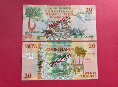 Cook Islands  20 Dollars  1992   SPECIMEN  RARE. PREFIX  AA 000000 ( Uncirculated )