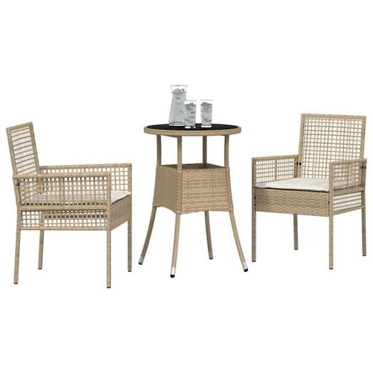 Garden Dining Set 3 pcs Beige Poly rattan