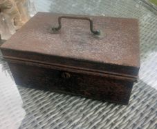Antique Irish metal money box, prop, theatre TV, D18