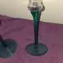 Vintage pair of Clear Glass Candle Holders with Aqua Green Twisted Stems Image 3