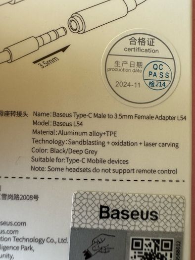 Baseus Type C to Headphone Jack 3.5mm