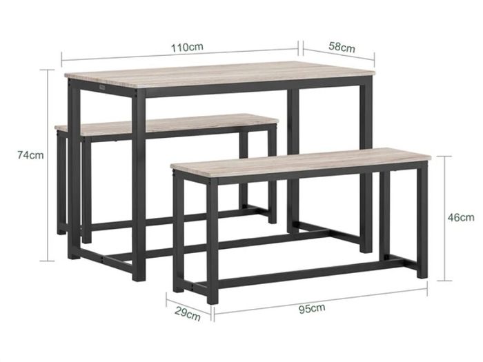 Compact 3-Piece Dining Set Dining table and 2 benches