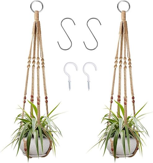 2 Pcs Plant Hangers Hanging Plant Holder for Indoor Outdoor Decor Macrame Hanging Planter Basket with 4 Hooks(35 Inch)