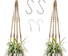 2 Pcs Plant Hangers Hanging Plant Holder for Indoor Outdoor Decor Macrame Hanging Planter Basket with 4 Hooks(35 Inch)