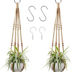 2 Pcs Plant Hangers Hanging Plant Holder for Indoor Outdoor Decor Macrame Hanging Planter Basket with 4 Hooks(35 Inch)