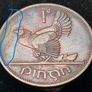 Ireland 1968 Cracked 1d Penny coin from off center punch in minting. Image 2